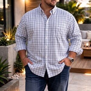 Croft & Barrow Men’s XXL Blue White Check Button Down Dress Shirt Long Sleeve